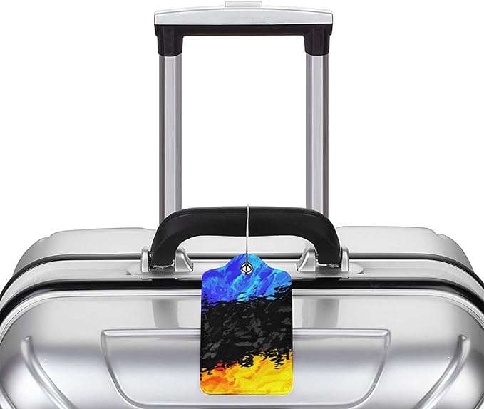 Blue Black Yellow Abstract Bag Tags for Luggage, Colorful Airport Suitcase Baggage Label Tags, Business ID Card Holders Gifts for Adults Kids Crew