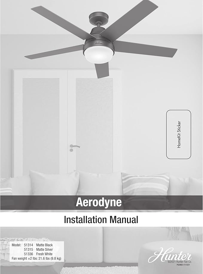 Hunter 51314 Aerodyne Ceiling Fan 52 inches Matte Black