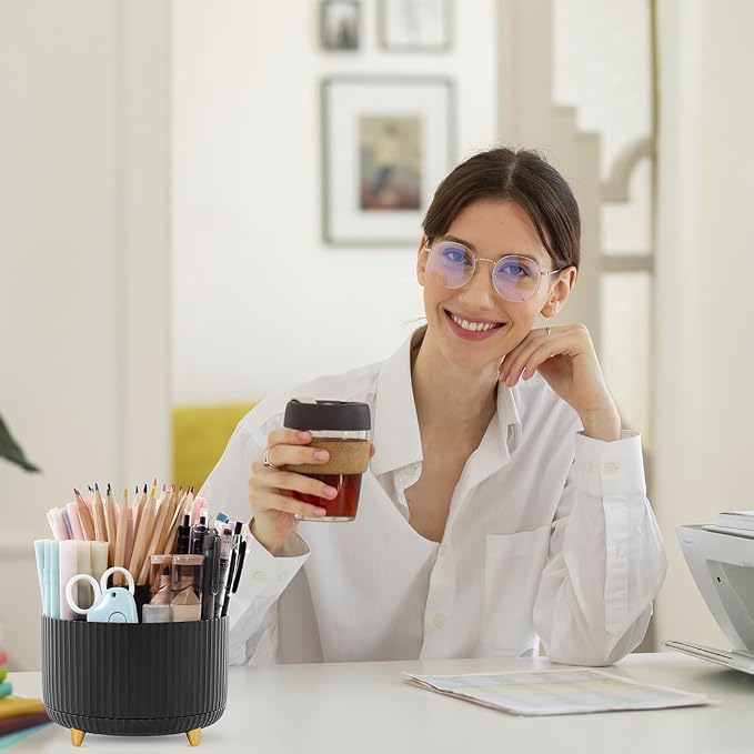 SKYDUE 360 Degree Rotating Desk Organizer, Dual-Purpose Pencil Pen Holder for Desktop, Rotating Desk Pen Organizer with 5 Slots, Office Supplies, Pencil Cup for Office, School, Home