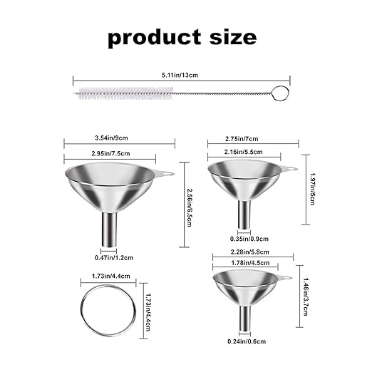 3Pcs Stainless Steel Funnel Set (Large/Medium/Small) – Food Grade Metal Kitchen Funnels for Transferring Essential Oils/Liquid/Spice/Powder, Durable and Dishwasher Safe