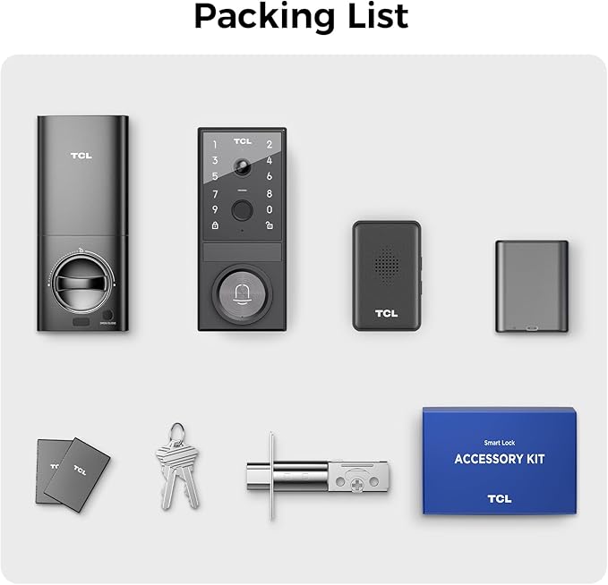 TCL D1 Max Security Video Smart Lock, 3-in-1 2K Camera, Doorbell & Fingerprint Keyless Entry Door Lock, WiFi Smart Door Lock with App Remote Control, PIR Motion Detection, Easy Installation