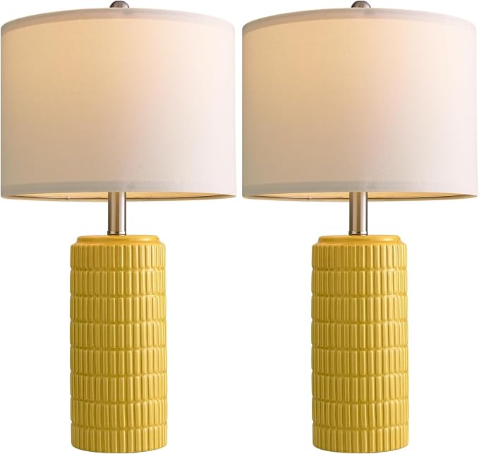 PoKat 23" Yellow Table Lamps Set of 2, Modern Living Room End Table Lamps Decor, Ceramic Lamps for Living Room, Contemporary Nightstand Lamps for Side Console Table Hallway Gift