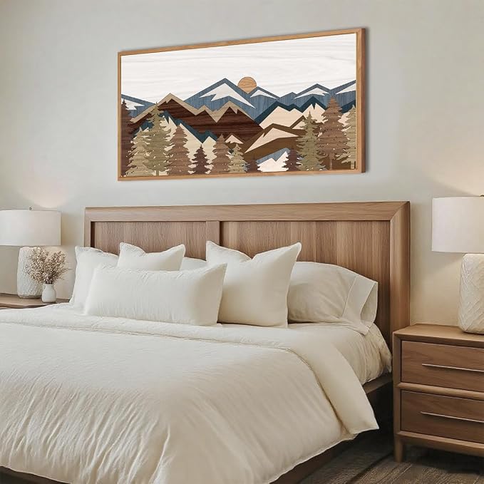 BINCUE Large Mountain Wall Art Framed Boho Wall Decor Mountain Artwork for Office Living Room Bedroom 20x40 Inches