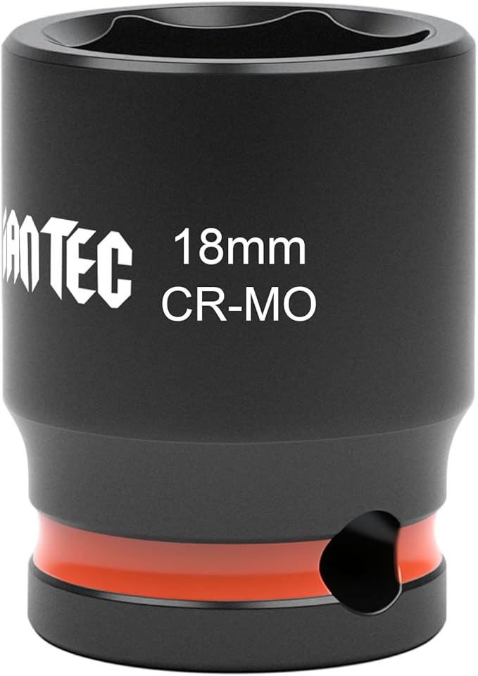 6-Point Shallow Impact Socket, 3/8-Inch Drive 18mm Socket, Cr-Mo,Automotive, Truck Maintenance, Heavy Equipment Repair