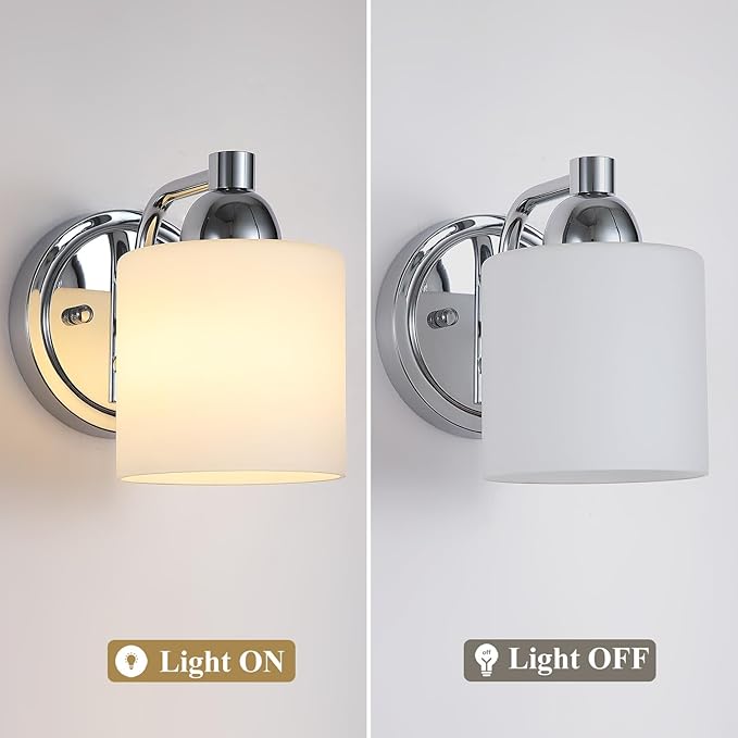 Polished Chrome Milk Glass Wall Sconces, 1 Pack Hardwired Indoor Wall Light Fixtures for Living Room, Hallway, Bedroom, Ceramic E26 Sockets (Bulbs Not Included)