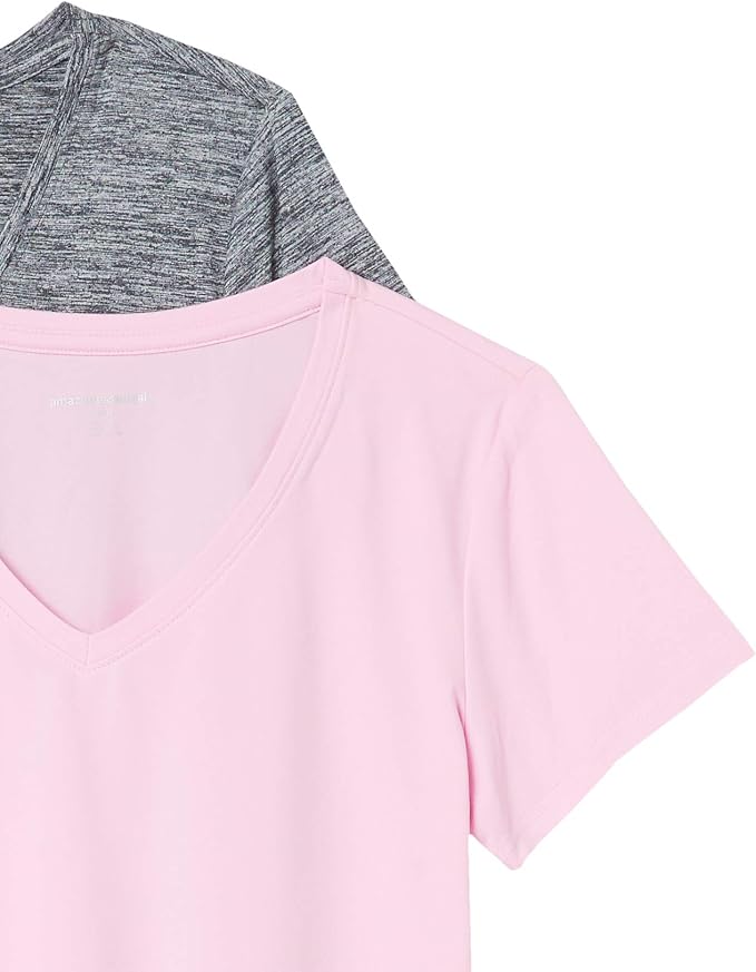 Amazon Essentials Women's Active Quick Dry Tech Stretch Short-Sleeve V-Neck T-Shirt (Available in Plus Size), Pack of 2