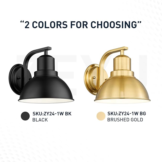 zeyu Vintage Metal Wall Light, Indoor Wall Sconce Lighting for Bedroom Kitchen, Metal Dome Shade in Brushed Gold Finish, ZY24-1W-2PK BG