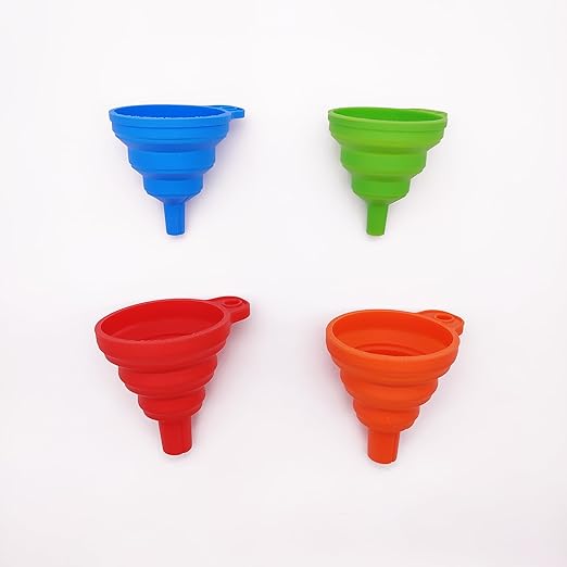 Small funnels for Kitchen use Filling Bottles, Small and Large Kitchen Gadgets Accessories Foldable Silicone Collapsible Funnels Set 4 Pack