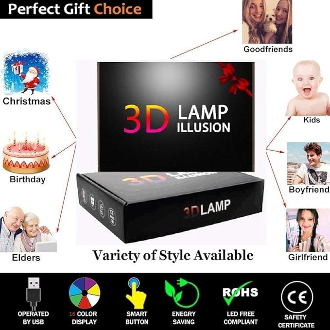 Optical Illusion 3D Buddha Statue Night Light 16 Colors Changing USB Power Remote Control Touch Switch Decor Lamp LED Table Desk Lamp