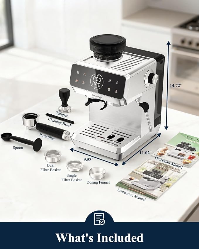 CM1620 Espresso Machine with Built-in Burr Grinder, 20 Bar Bean-to-Cup Espresso Maker with 44 Grind Settings & Steam Wand, Touchscreen Coffee Machine for Latte, Cappuccino