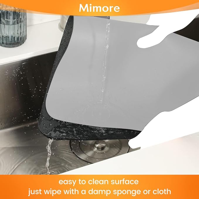 Mimore Coffee Mat - 16x24 Inch Light Grey Coffee Bar Mat for Countertop - Absorbent, Hides Stains, Rubber Backed - CoffeeBar Accessories Dish Drying Mat Fit CoffeeMaker Under Espresso Machine