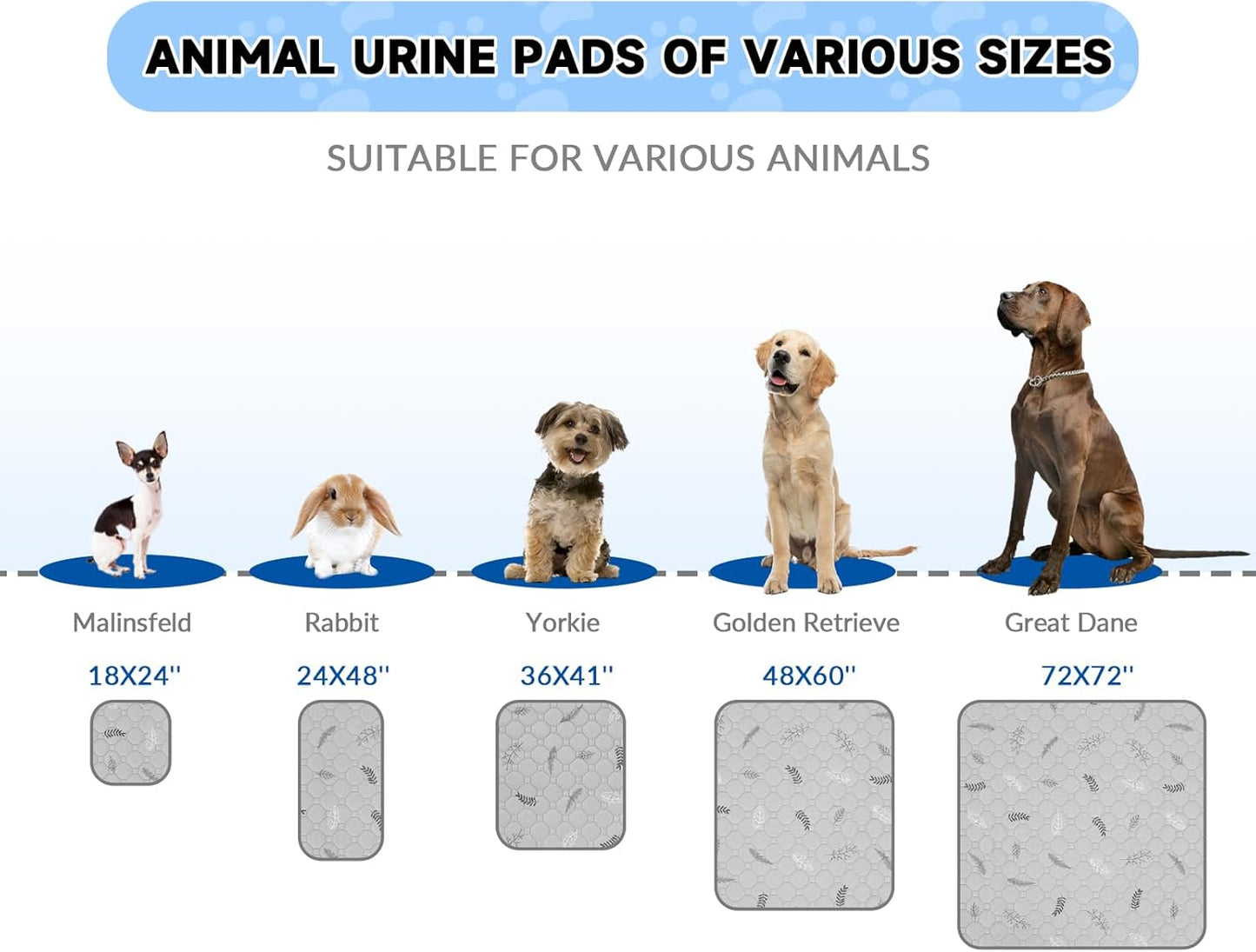 Sunheir Washable Pee Pads for Dogs Large 48" x 48" 2-Pack Reusable Puppy Pads Pet Training Pads, Absorb Dog Mats, Whelping Pad, Non-Slip Protects Against Urine Leakage (Leaves - Sky Blue, 48x48)