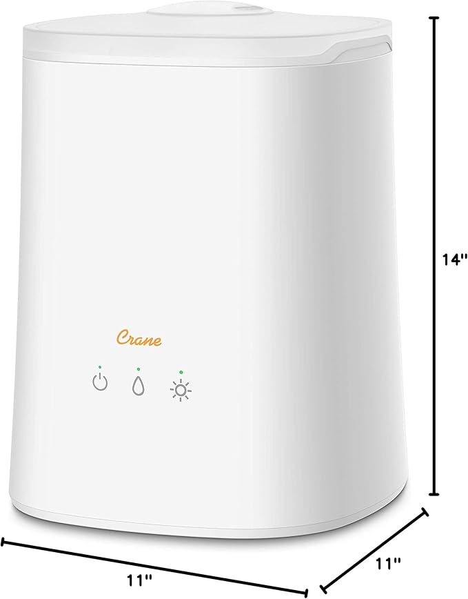 Crane Top Fill Ultrasonic Cool Mist Humidifier for Bedroom and Large Rooms, 1.2 Gallon Essential Oil Diffuser with Nightlight and Auto Shut-Off