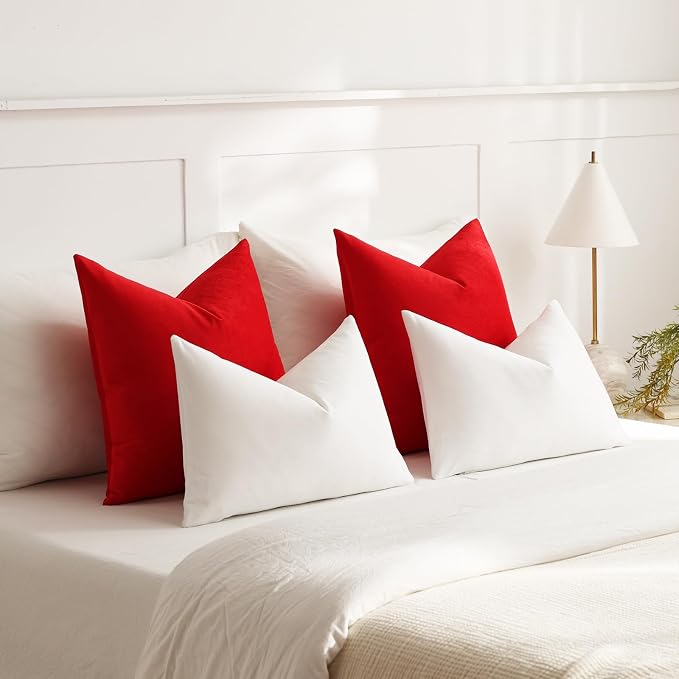 Lumbar Pillow Covers 12x20 Pure White: Pack of 2 Cozy Soft Velvet Rectangular Modern Luxury Decorative Throw Pillow Cases for Sofa Couch Living Room Bed Home Decor