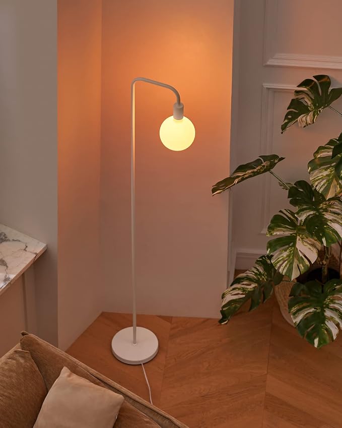 ONEWISH Floor Lamp for Living Room - Minimalist Standing Lamp with Modern LED Bulb, White Frosted Globe Glass 6", 1800K Warm Ambiant Lighting Decorative Tall Lamp for Bedroom Dorm