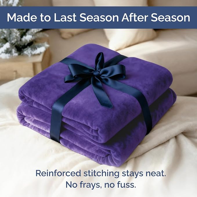 Ultra Soft Fleece Throw Blanket - College Dorm Room Essentials - Purple | Flannel Fleece, Thick, Warm & Breathable, All Season Cozy, Anti-Static, Microplush, Lightweight for Couch, Bed & Dorm Bedding