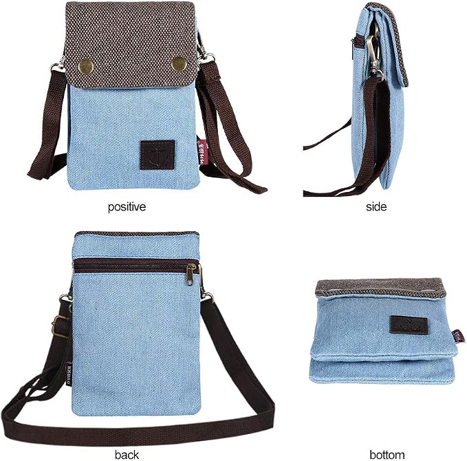 Dlames Canvas Small Cute Crossbody Cell Phone Purse Wallet Bag with Shoulder Strap for iPhone 15 Pro 14 Pro 13 Pro Galaxy S23 S22 S21 Google Pixel 5 4 3 - Blue