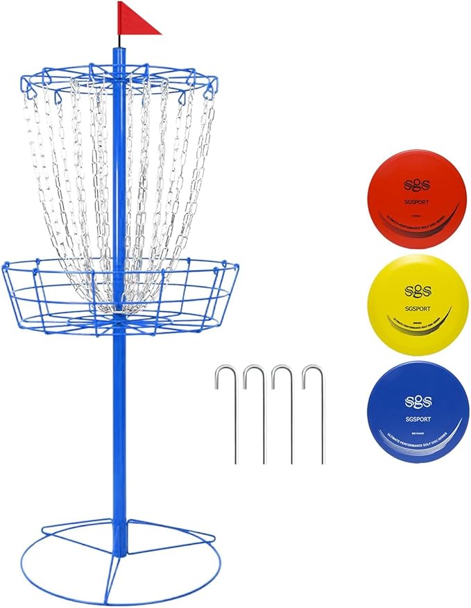 Disc Golf Basket - Portable Disc Golf Target with Heavy Duty 24-Chains Come with 6pcs Disc Golf Discs and Carry Bag, Ground Stake -Suitable for Players of All Levels - Multi Color Available