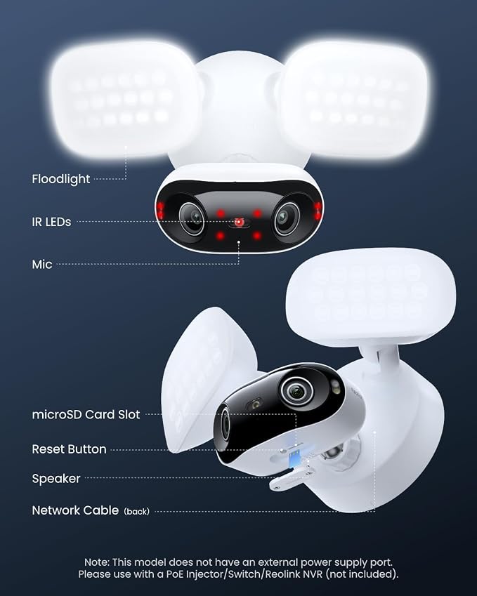REOLINK PoE Security Camera Elite Pro Floodlight PoE, 16MP Dual Lens, 180�� | 2800 Lumens Lighting, Infrared Night Vision, Local AI Video Search, Smart Detection, 24/7 Recording with Motion Track