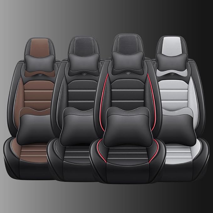 Leather Car Seat Covers for Volkswagen Golf SportWagen 2015-2019,Waterproof Soft Seat Covers,Interior Accessories Seat Covers Protector Airbag Compatible(5pcs Black&Coffee Luxury)