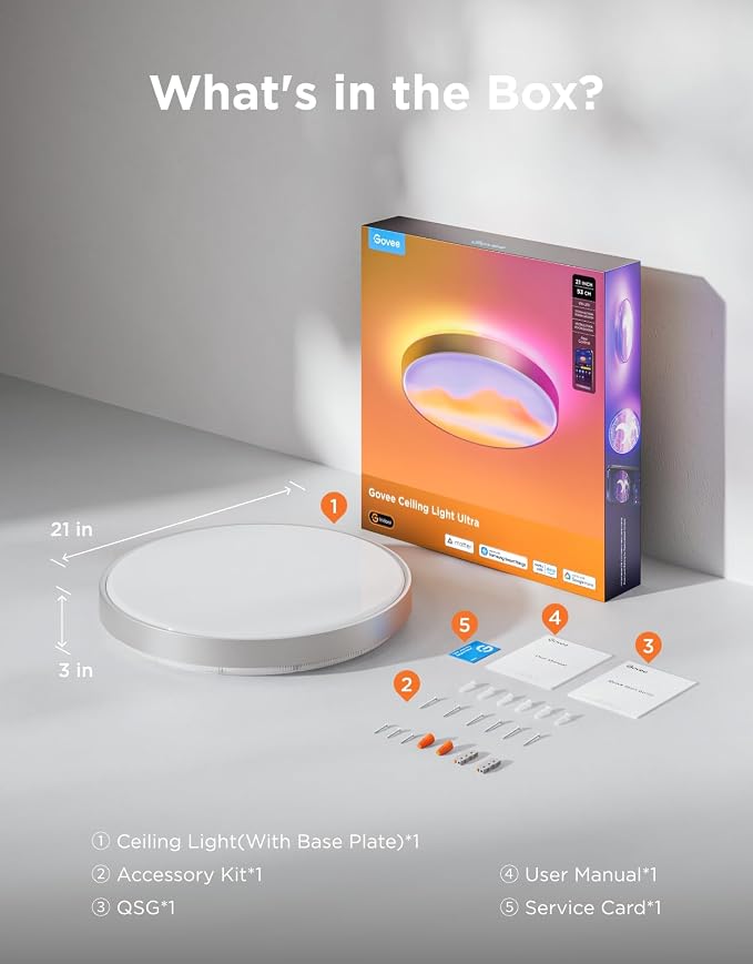 Govee Ceiling Light Ultra 21 Inch, 5000LM Smart Flush Mount Ceiling Light | DIY Ceiling Canvas for Living Room, Bedroom & Game Room, Compatible with Matter & Alexa, RGBIC & Tunable White 2700K-6500K