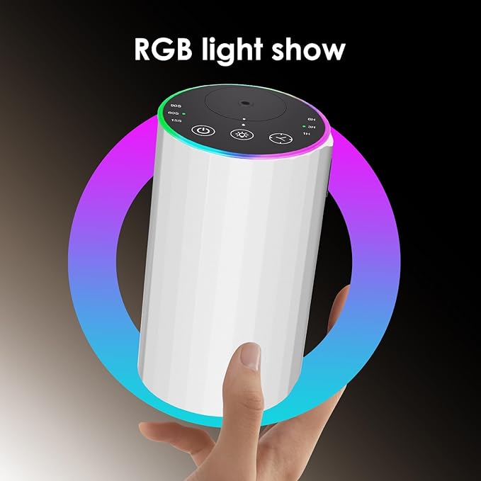 Waterless Essential Oil Diffuser, 7 Colors LED Light, Battery Powered Mini Scent Air Machine, Aromatherapy Mist Diffuser for Home Room Car Office,Black Aluminum Alloy (White)