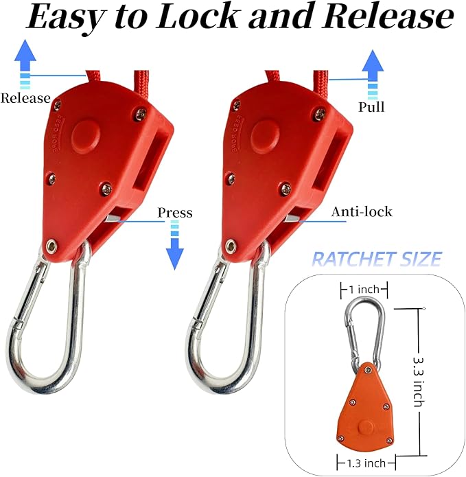 Longer 15ft Paracord Rope Tie Down Ratchet Strap Small Reflective Portable Adjustable Fix Camping Rope Tent Tarp Tie Downs Grow Plant Light Hangers Pulley Tightener Tensioner Adjuster 1/8in 4Pack