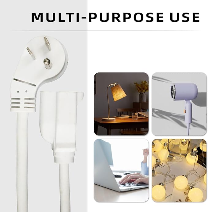 EP 2 Pack 3 Ft Flat Plug Extension Cord, 16 AWG 3 Prong Grounded White Low Profile Extension Cable for Indoor