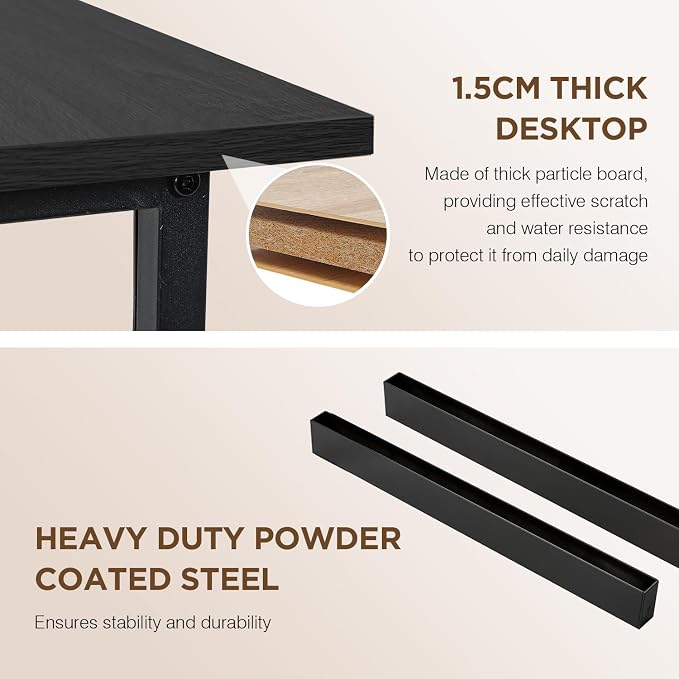 PayLessHere | 47 Inch Computer Desk | Black | Sturdy Office Desk | Metal Frame, Adjustable Feet | Water-Resistant, Scratchproof Surface | Writing Table for Home Office or Study | Pack of 1