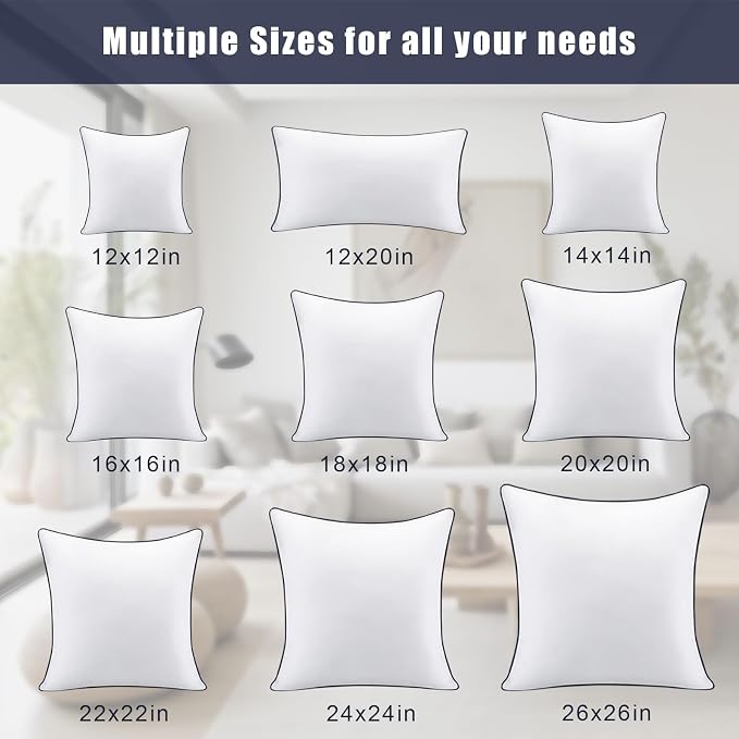 Throw Pillow Inserts Set of 2-Fluffy Square Cushions with 100% Cotton Covers-Decorative White Pillow Fillers for Sofa, Bed, Couch, Living Room, Indoor Hotel Pillows (16x16 Inch (Pack of 2)-Blue Edge)
