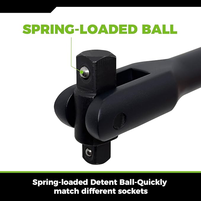 Dual Drive Breaker Bar, 3/8" & 1/2" Drive, Heavy Duty Breaker Bars, 24-inch Length with 360° Rotatable Head, Spring-loaded Detent Ball, Chrome Vanadium Steel Made With Black Powder Coating