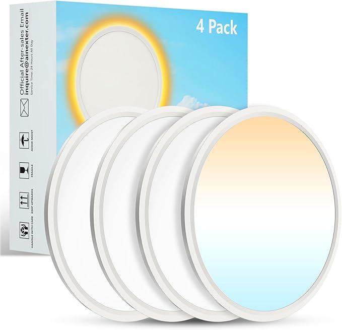 4Pack Flush Mount Ceiling Light with Nightlight 12inch,24W 2400LM Dimmable LED Ceiling Lights with Remote & APP Control,2700K-6000K Adjustable,Perfect for Bedroom/Living Room,Round White
