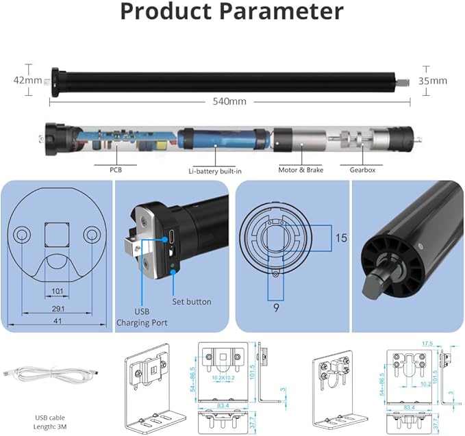 Smart ZigBee Roller Shade Motor Retrofit, Tuya App Control Electric Blind Motor, 5000mAh Rechargeable, Compatible with Alexa & Google Home, High Torque Kit (10 N.m for Φ50mm (2") Groove Tube)