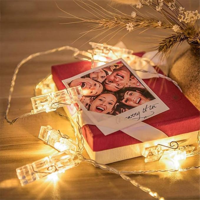 Dopheuor Photo Clip String Lights LED Fairy Clip String Lights Hanging Photo Pictures Battery Operated for Gifts Patio Christmas Bedroom Wedding Birthday Party Halloween Festival Decor (no Battery)