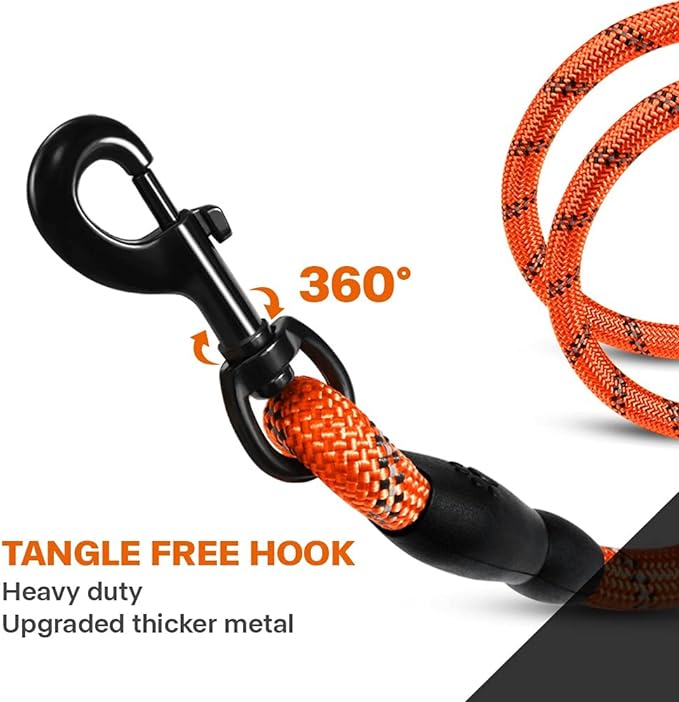 Taglory Rope Dog Leash 6 FT with Comfortable Padded Handle, Highly Reflective Threads Leash and Anti-Tangle Clip for Walking Medium Large Dogs, 1/2 inch, Orange