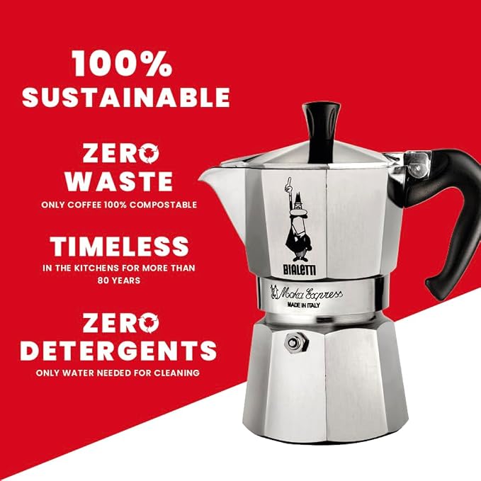 Bialetti 6 Cup Moka Pot and Coffee Ground Bundle 8.8oz Bag with Medium Roast Italian Ground Blend - Stovetop Espresso Maker Morning Brew Barista Style Café Home Brewing Daily Use Kitchen Appliance Set