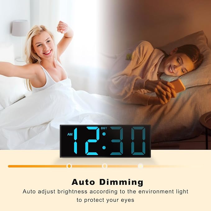 JALL Digital Wall Clock Large Display with Big LED Numbers, Remote Control, 8 RGB Colors, Auto DST, Night Light for Classroom Living Room Bedroom Birthday Gift for Senior, Men Women, Blue