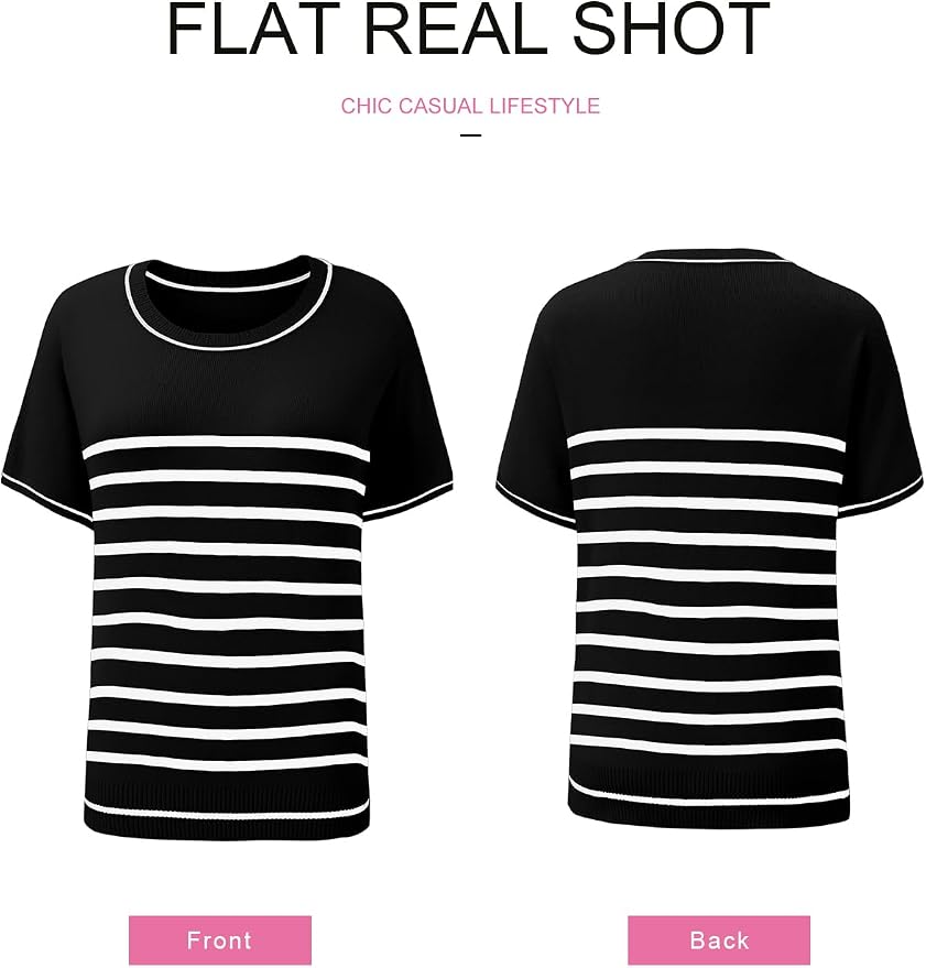 SHEWIN Womens Tops Trendy Short Sleeve Shirts Crewneck Lightweight Knit Sweater Top Business Casual Outfits