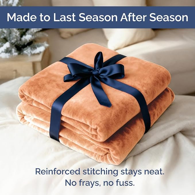 Ultra Soft Fleece Throw Blanket - College Dorm Room Essentials - Peach Fuzz | Flannel Fleece, Thick, Warm & Breathable, All Season Cozy, Anti-Static, Microplush, Lightweight for Couch, Bed & Dorm Bedding