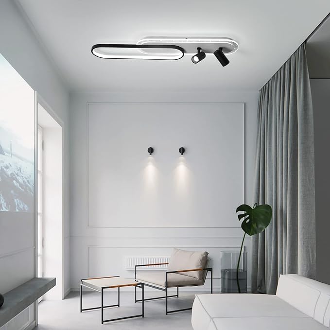Tioolo Modern Ceiling Lamp, 45W Dimmable Ceiling Light with Remote, LED Linear Light Fixture, Acrylic Flush Mount Chandelier for Kitchen Dining Room Bedroom Corridor