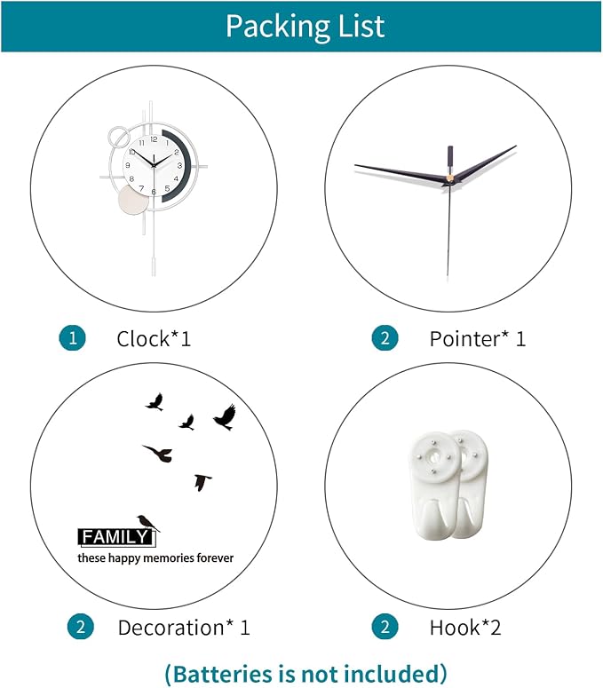 Decorative Wall Clock Silent Battery Operated Large Modern Wall Clock for Living Room Decor White Pendulum Clock for Bedroom, Office, Kitchen, Dining Room, Farmhouse, Indoor