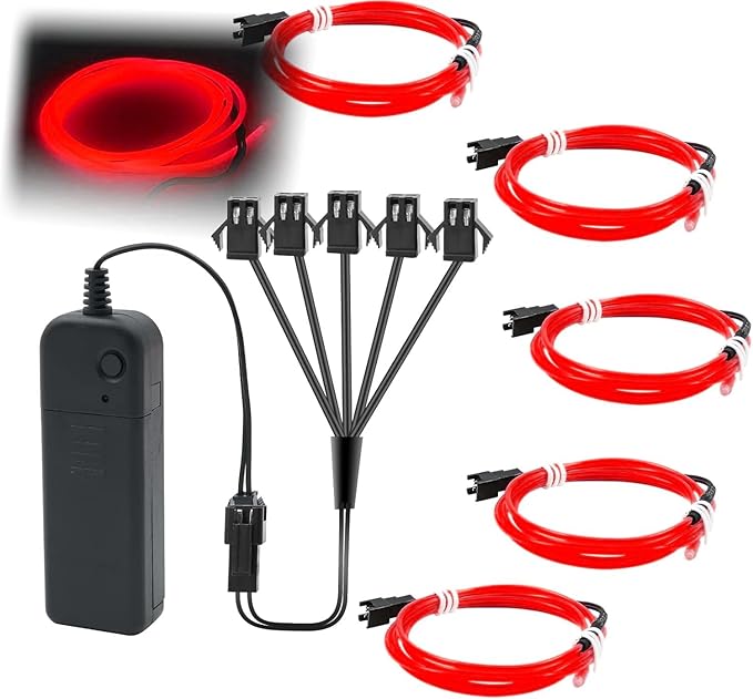 Ourbest EL Wire Lights Battery Powered, Wearable Led Wire Lights 5in1 neon String Light,DIY neon Sign kit Stay/Slow/Fast Flash Party Decoration 1M Red