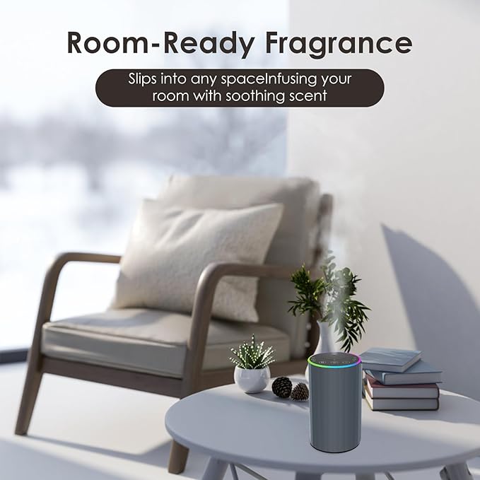 Waterless Essential Oil Diffuser, 7 Colors LED Light, Battery Powered Mini Scent Air Machine, Aromatherapy Mist Diffuser for Home Room Car Office,Black Aluminum Alloy (Grey)