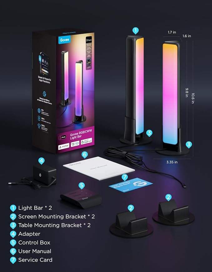 Govee Smart Light Bar, RGBICWW TV Lights for Living Room, Gaming, Black | Compatible with SmartThings, Matter, Alexa, LED Light Bar with Scene and Music Modes for Living Room, Gaming, PC, App Control