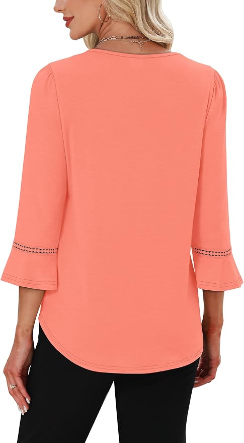 WIHOLL Womens Blouses Dressy Casual 3/4 Length Sleeve Tops Lace Trendy 2026 Spring Summer V Neck Shirts Vacation Outfits
