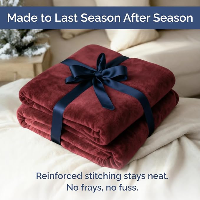 Fleece Blanket King Size - Ultra-Soft Flannel Fleece Blanket - Burgundy | Soft, Warm, Outdoor Picnic Blanket for Camping, Travel, Lightweight, Cozy, Anti-Static, Home Decor Gifts for Men & Women