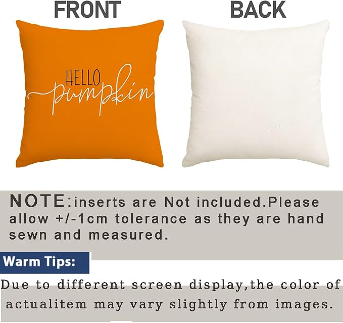 RABUSOFA Fall Pillow Covers 20x20 Inch,Autumn Hello Pumpkin Pillows Decorative Throw Pillows,Outdoor Thanksgiving Cushion Cover Farmhosue Fall Decor for Bedroom Couch Sofa