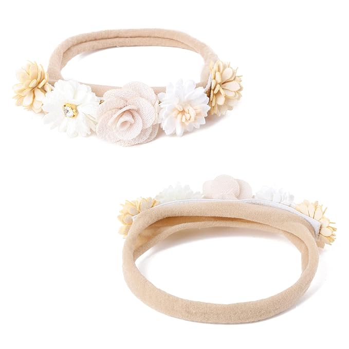 cherrboll 3pcs Baby Girl Headbands Flowers, Super Soft & Stretchy Nylon Floral Hairbands for Newborn Toddler