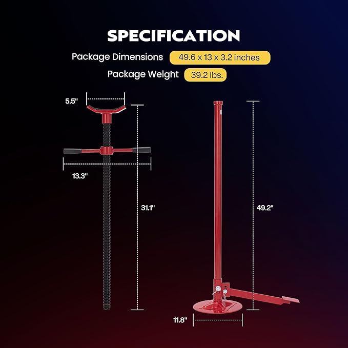 SPECSTAR Under Hoist Support Stand with Foot Pedal 3/4 Ton 1650 Lbs. Capacity Jack Stand Lifting from 52 to 76 Inch with 12 Inch Diameter Steel Base