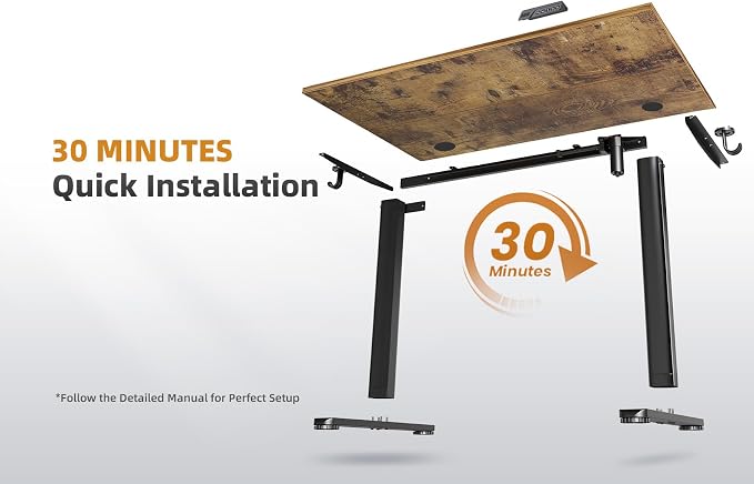YDN 40 x 24 Inch Rustic Brown Electric Standing Desk | Adjustable Height, Sit Stand, Cable Management, Ergonomic, Home Office